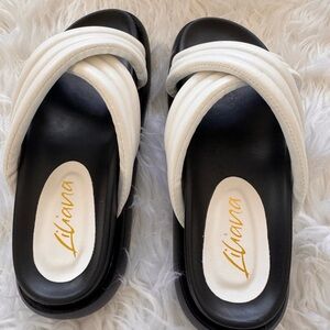 Liliana Black and White Crossover Slide Sandals